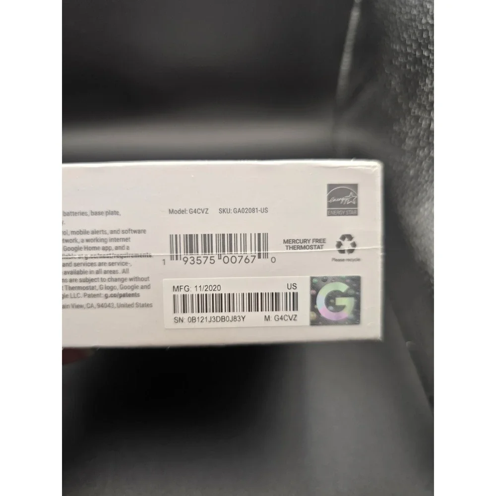 Google Nest Smart Thermostat, Charcoal - GA02081-US Model: G4CVZ - NEW BOX Seale